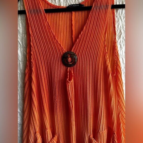 PARADISE USA mesh bright orange with large pockets   Tunic Cover-Up - Picture 4 of 5